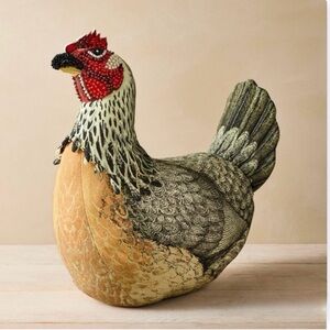 Beaded Chicken Embellished Seasonal Novelty Plush Pillow by John Derian NWT